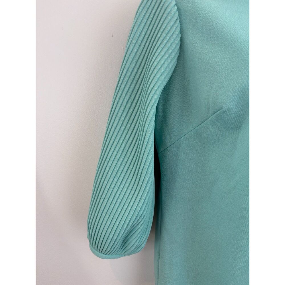 Vintage ILGWU Mod Shift Dress Womens Seafoam Green 3/4 Sleeve Mock Neck Retro - Picture 4 of 5